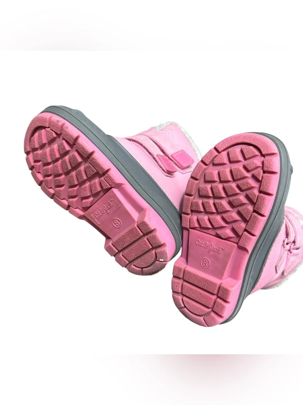 Cat & Jack Girls Pink Gray Faux Fur Winter Snow Boots Size 8 Toddler